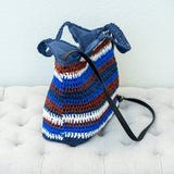 Women’s Handmade Crochet Straw Tote Striped Summer Bag for Beach, Vacation & Summer Outfits