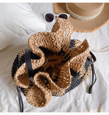 Women’s Stripe Straw Drawstring Bag Tote Bag for Beach, Vacation & Summer Outfits