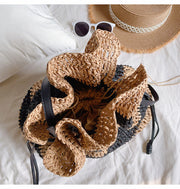 Women’s Stripe Straw Drawstring Bag Tote Bag for Beach, Vacation & Summer Outfits