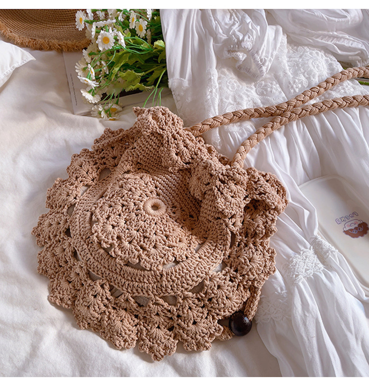 Women’s Crochet Cotton Boho Knitted Shoulder Bag Crossbody Bag for Boho Everyday Style & Gifts