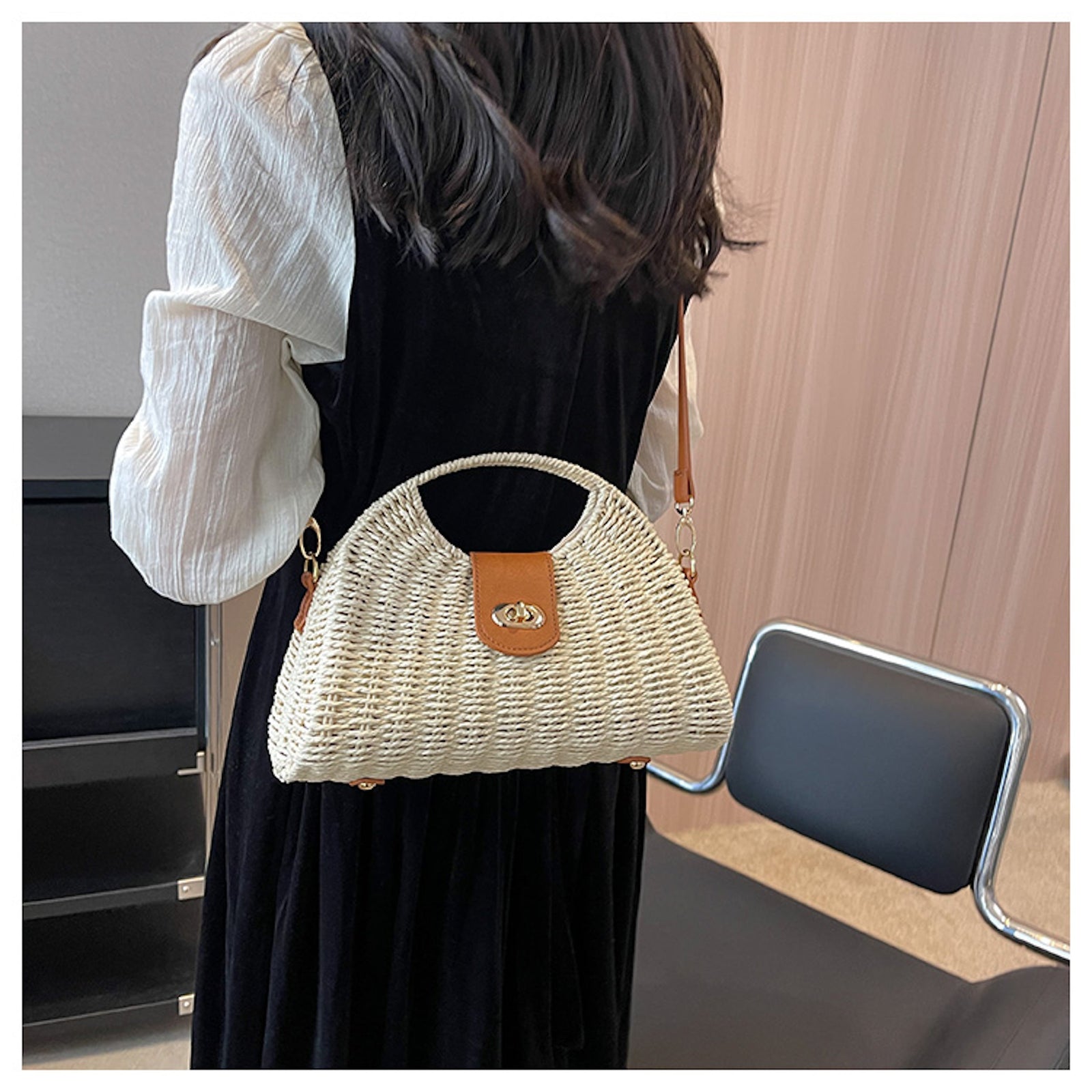 Women’s Straw Shell Shape Crossbody Hobo Bag for Beach, Vacation & Summer Outfits