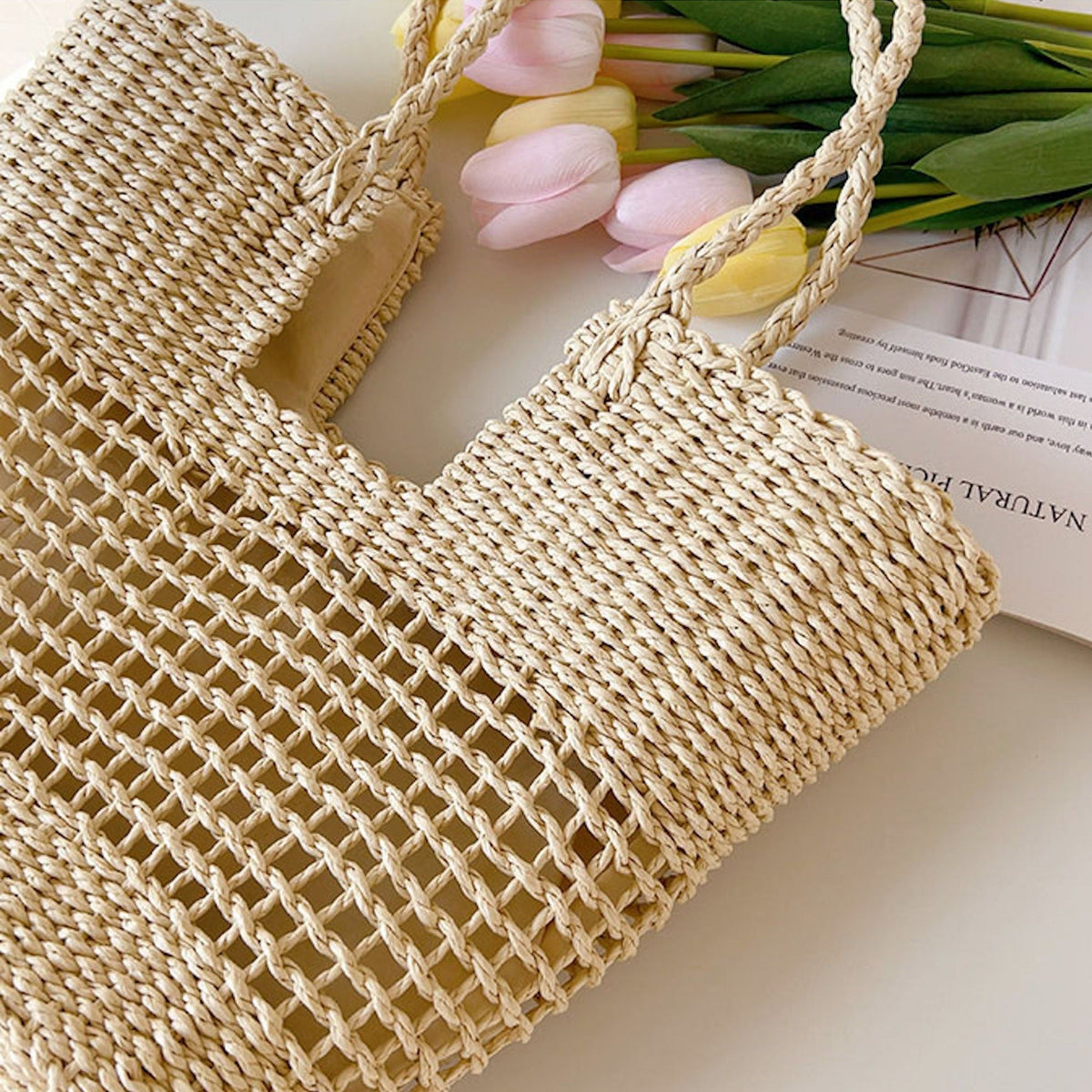 Women’s Straw Basket Summer Tote Bag for Beach, Vacation & Summer Outfits