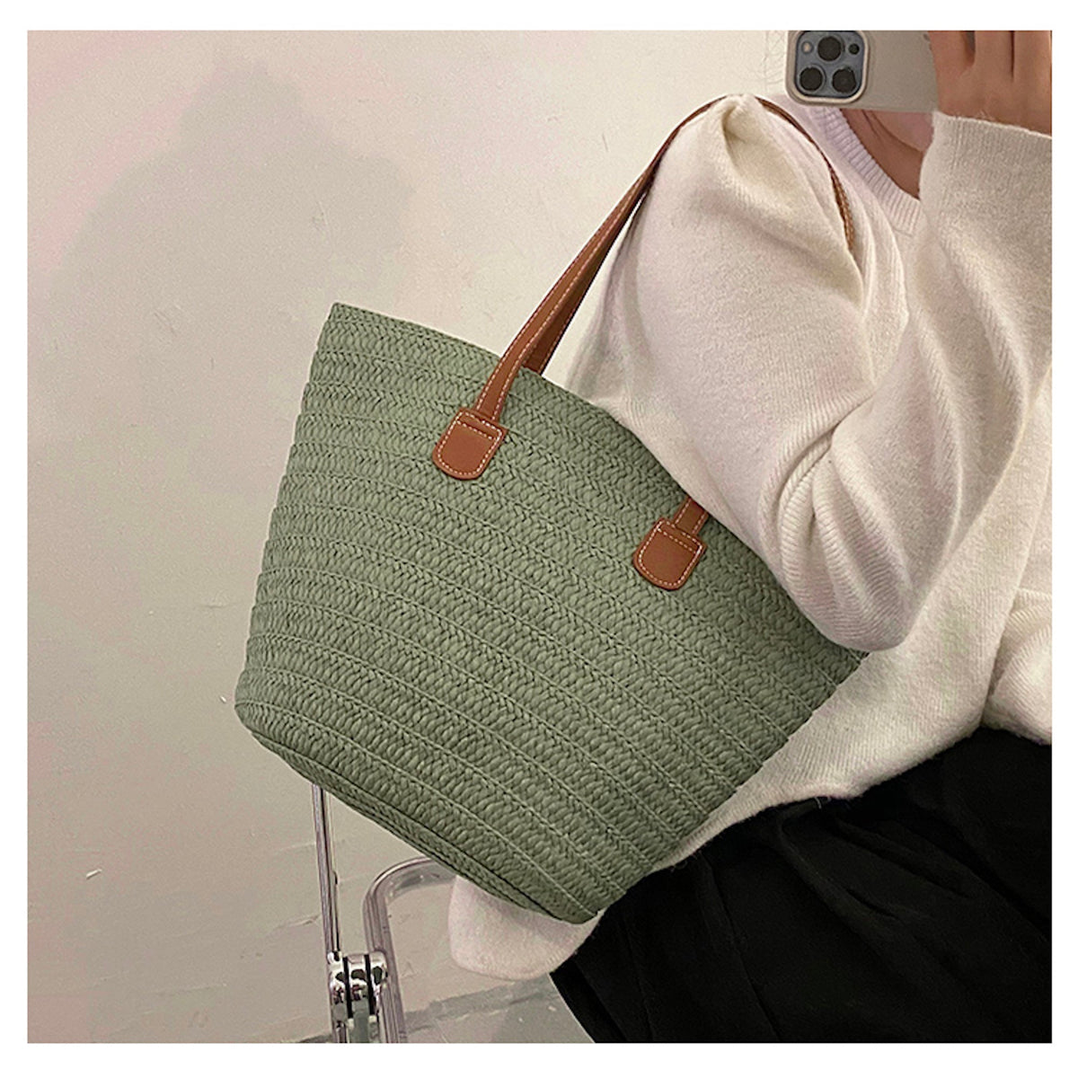 Women’s Straw Summer Basket Tote Bag for Beach, Vacation & Summer Outfits