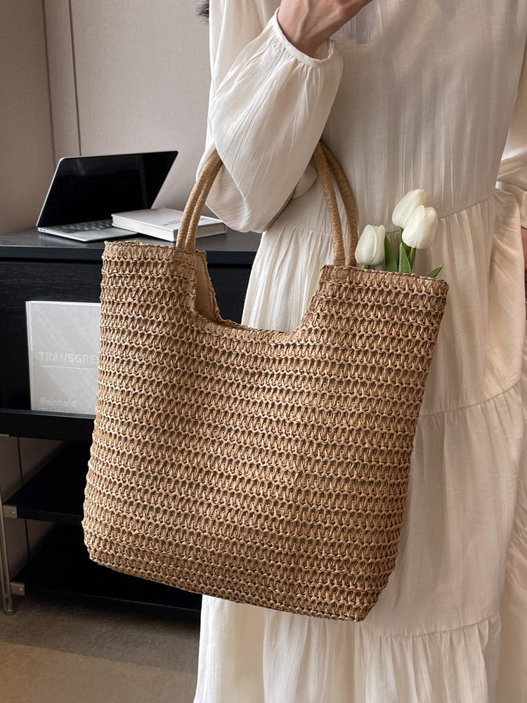 Women’s Retro Straw Woven Tote Bag for Beach, Vacation & Summer Outfits