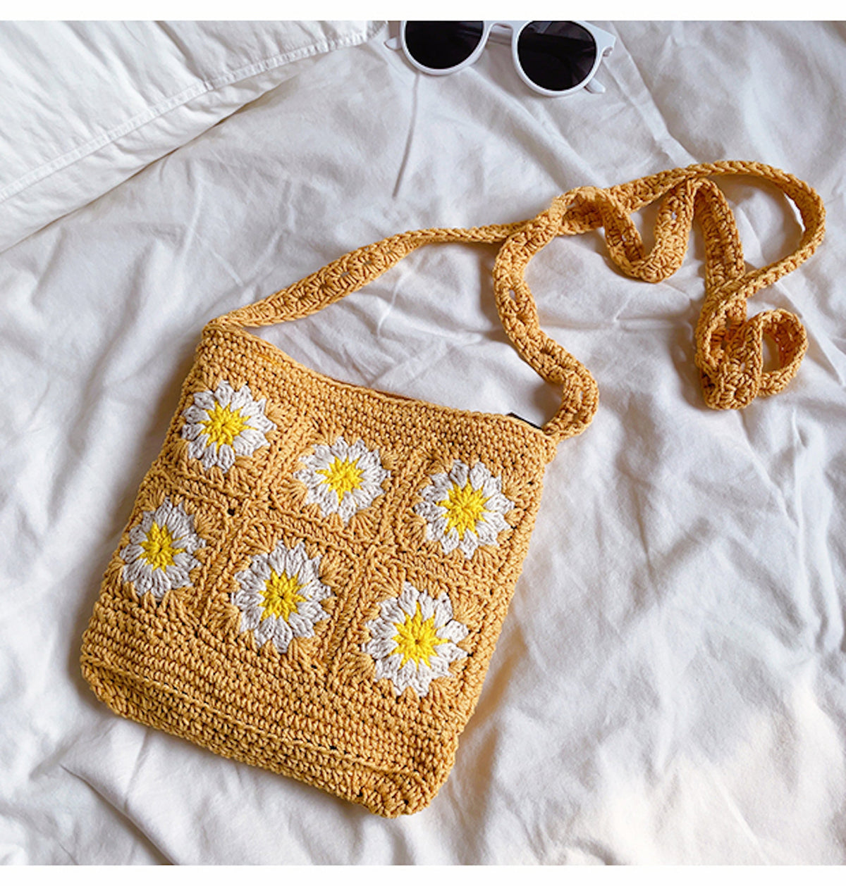Women’s Handmade Crochet Floral Square Shoulder Bag Purse for Boho Everyday Style & Gifts