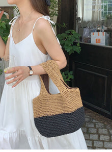 Women’s Summer Two Tone Simple Straw Shoulder Bag Purse for Beach, Vacation & Summer Outfits