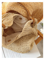 Women’s Straw Woven Tote with Leather Straps for Beach, Vacation & Summer Outfits