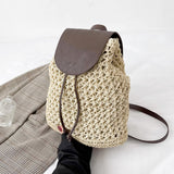 Women’s Straw Woven Backpack with Leather Strap and Flap Tote Bag for Beach, Vacation & Summer Outfits