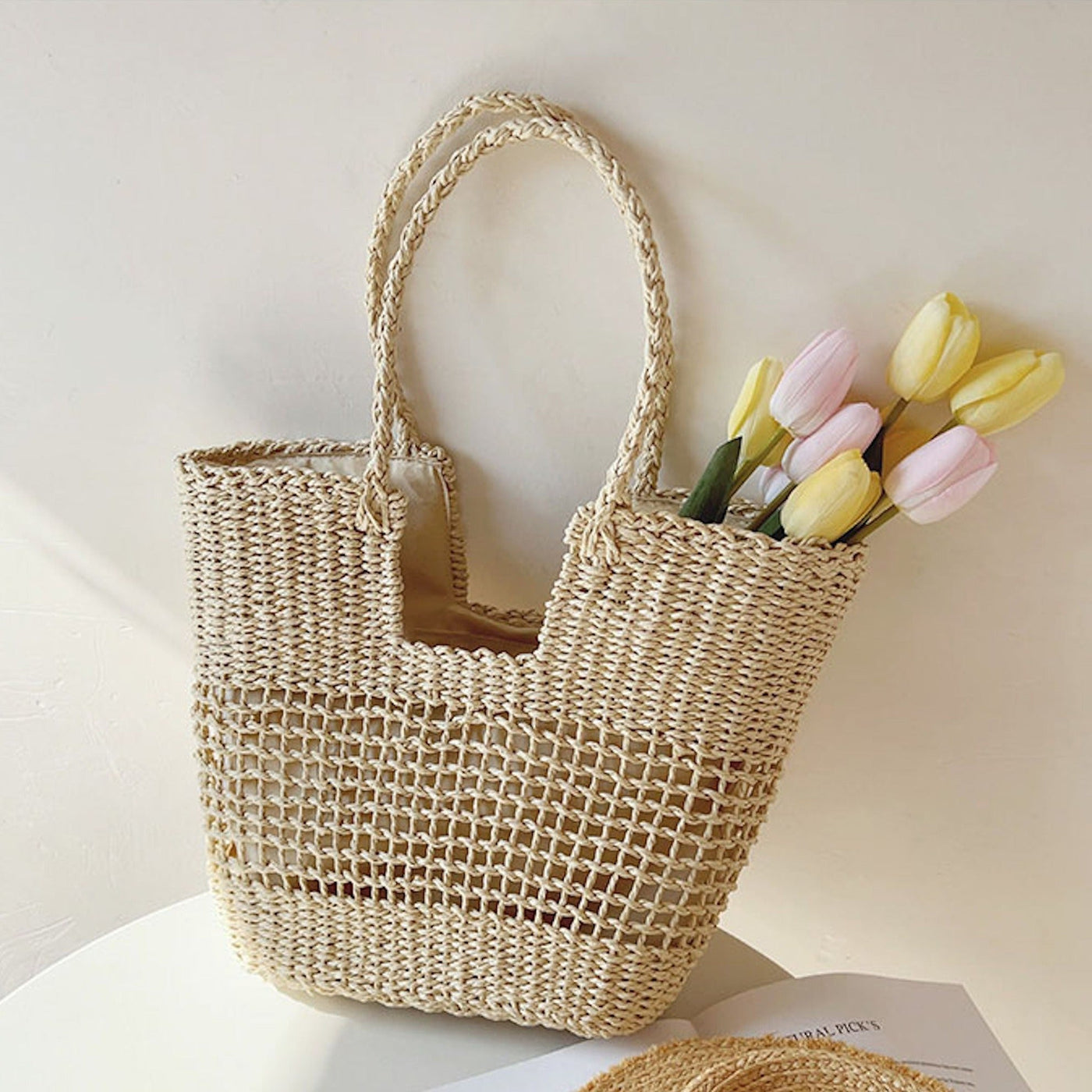 Women’s Straw Basket Summer Tote Bag for Beach, Vacation & Summer Outfits