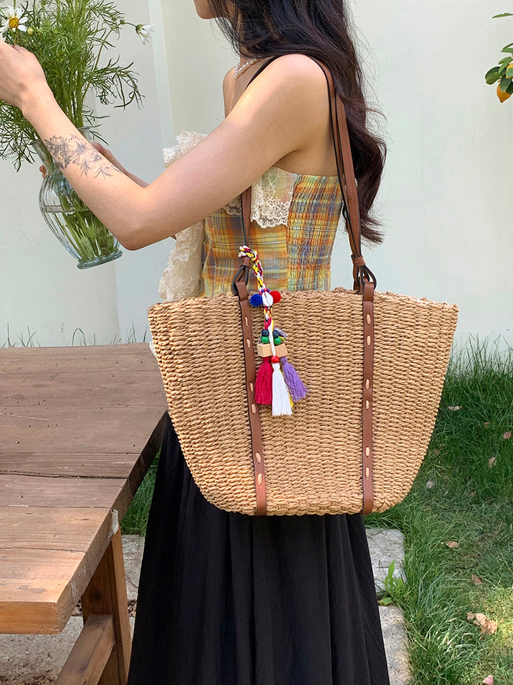 Women’s Beach Straw Woven Tote Bag for Beach, Vacation & Summer Outfits