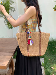 Women’s Beach Straw Woven Tote Bag for Beach, Vacation & Summer Outfits