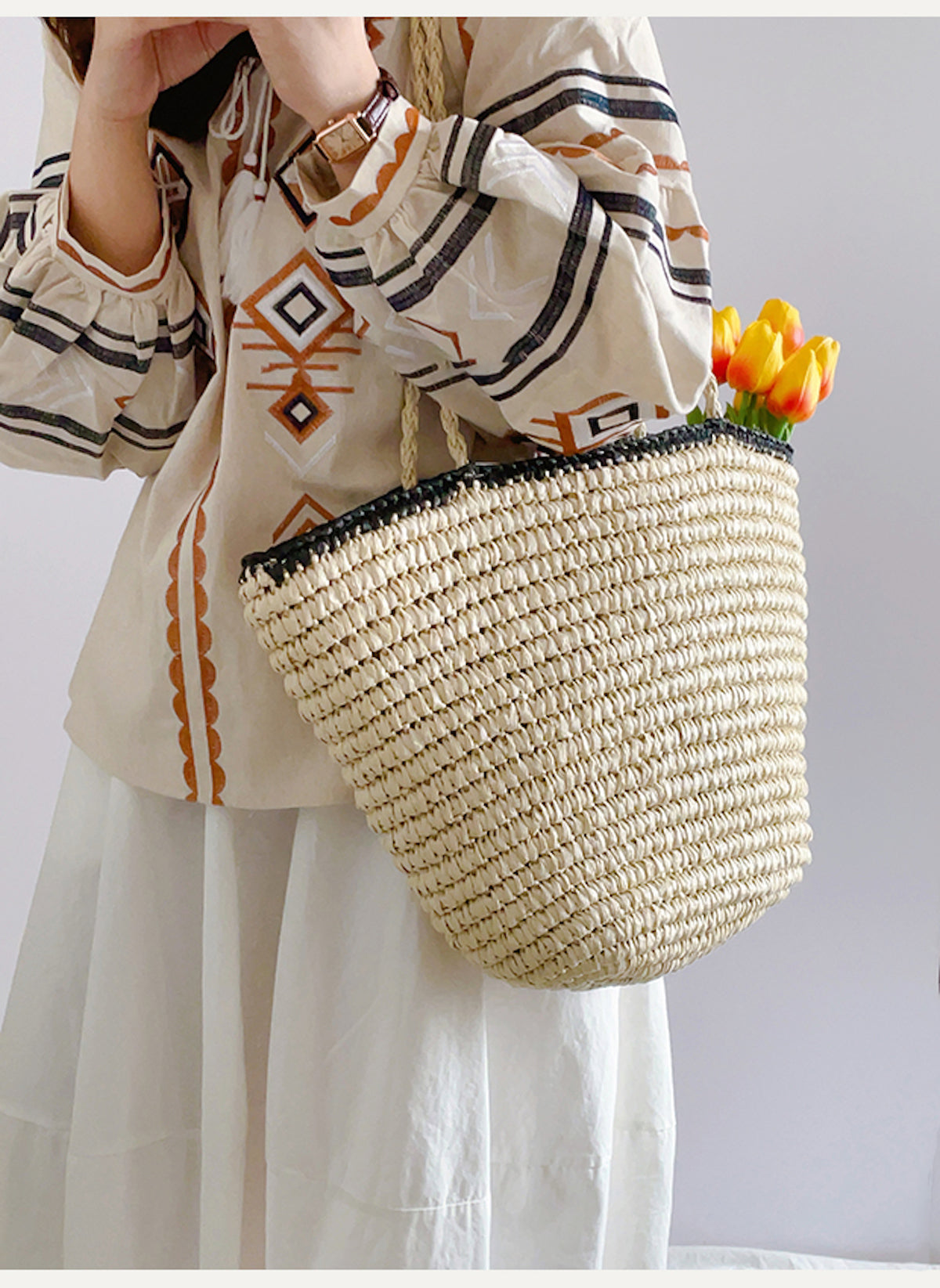 Women’s Summer Straw Basket Summer Tote for Beach, Vacation & Summer Outfits