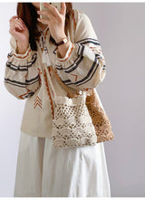 Women’s Floral Cotton Knitted Shoulder Drawstring Bag with Tassel Crossbody Bag for Boho Everyday Style & Gifts