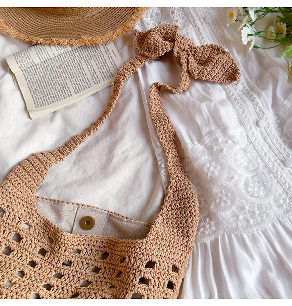 Women’s Crochet Cotton Bucket Shoulder Bag for Boho Everyday Style & Gifts