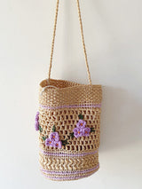 Women’s Floral Raffia Shoulder Bucket Bag Lavender Straw Bag for Beach, Vacation & Summer Outfits