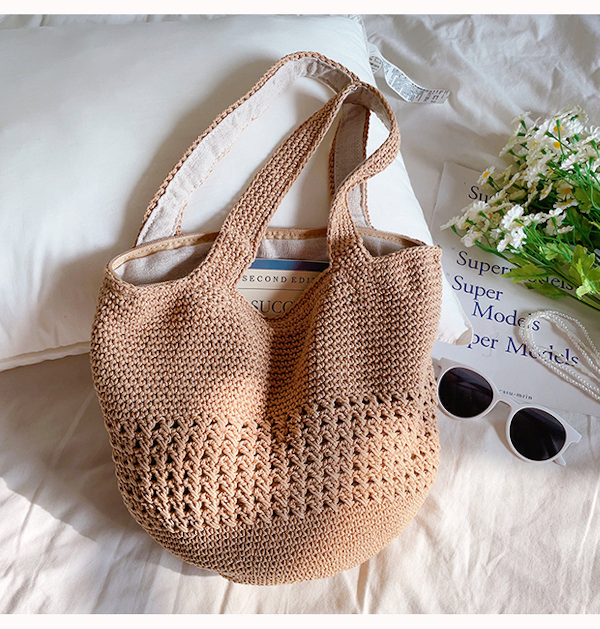 Women’s Crochet Cotton Bucket Bag for Boho Everyday Style & Gifts