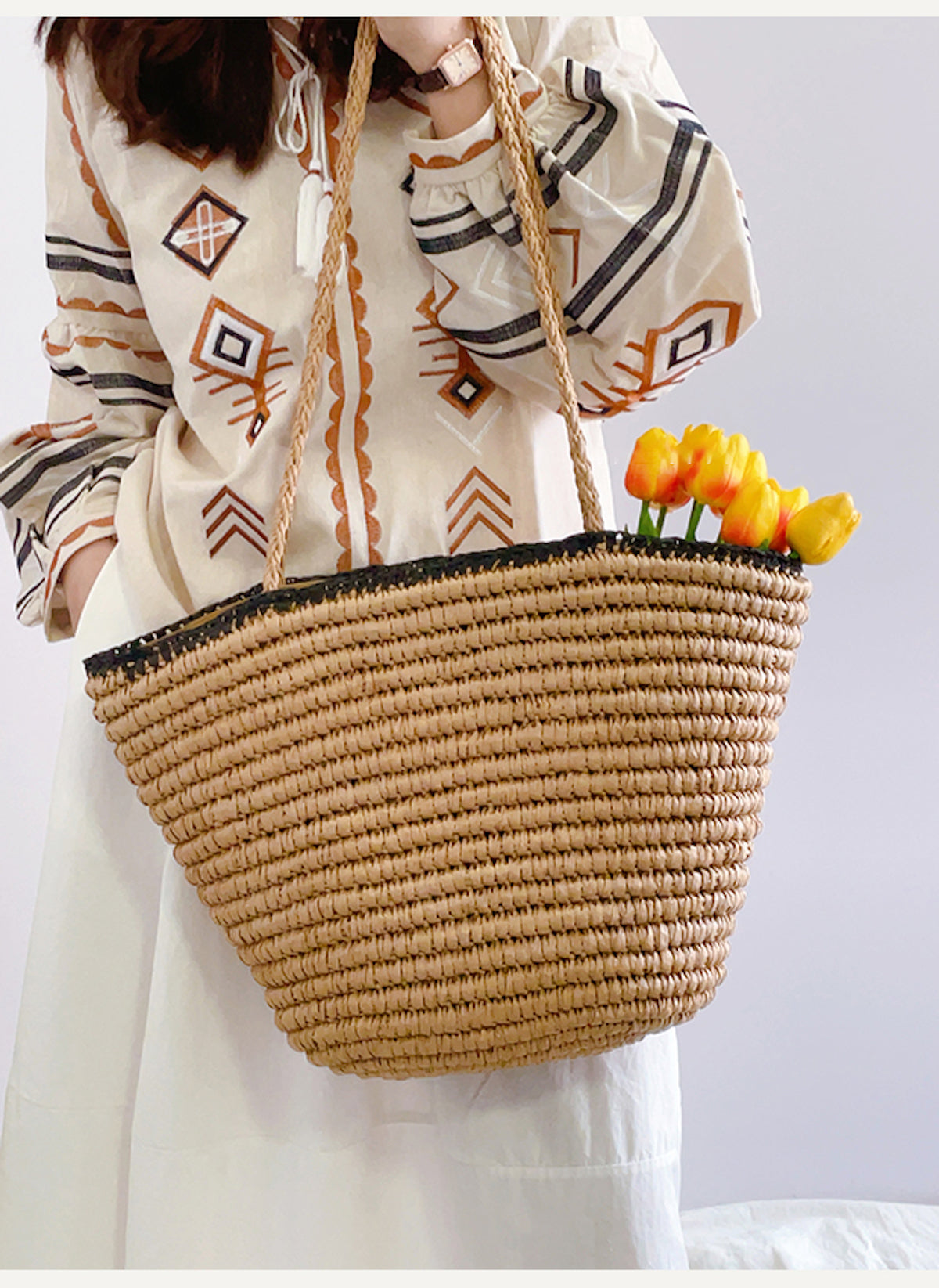 Women’s Summer Straw Basket Summer Tote for Beach, Vacation & Summer Outfits