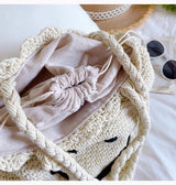 Women’s Cotton Knit Smiley Face Shoulder Bag Purse for Boho Everyday Style & Gifts