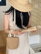 Women’s Straw Top Handle Bucket Bag for Beach, Vacation & Summer Outfits