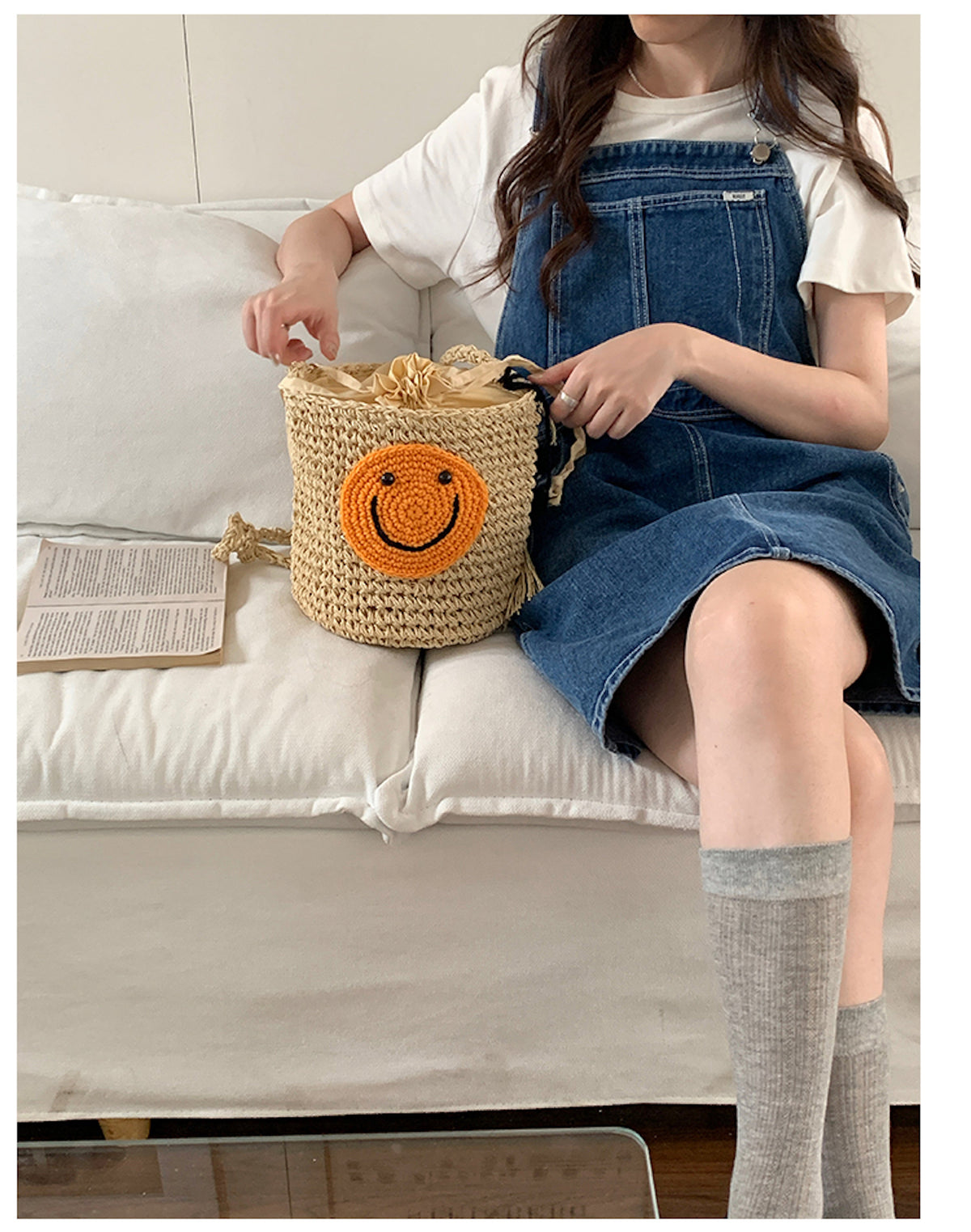 Women’s Straw Smiley Face Crossbody Bag for Beach, Vacation & Summer Outfits