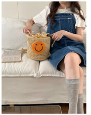 Women’s Straw Smiley Face Crossbody Bag for Beach, Vacation & Summer Outfits