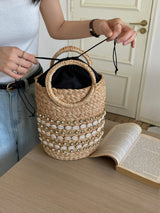 Women’s Summer Raffia Straw Beach Basket Handbag Drawstring Bag for Beach, Vacation & Summer Outfits