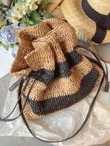 Women’s Stripe Straw Drawstring Bag Tote Bag for Beach, Vacation & Summer Outfits