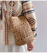 Women’s Patterned Straw Shoulder Bucket Bag for Beach, Vacation & Summer Outfits