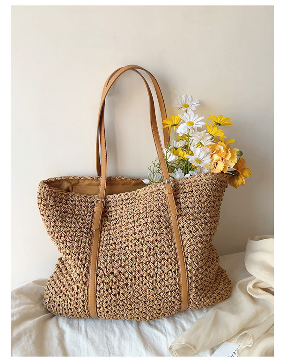 Schicke große geflochtene Strohtasche für Damen – Strandtasche für Strand, Urlaub & Sommeroutfits