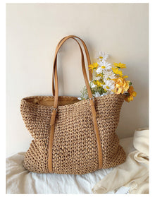 Schicke große geflochtene Strohtasche für Damen – Strandtasche für Strand, Urlaub & Sommeroutfits