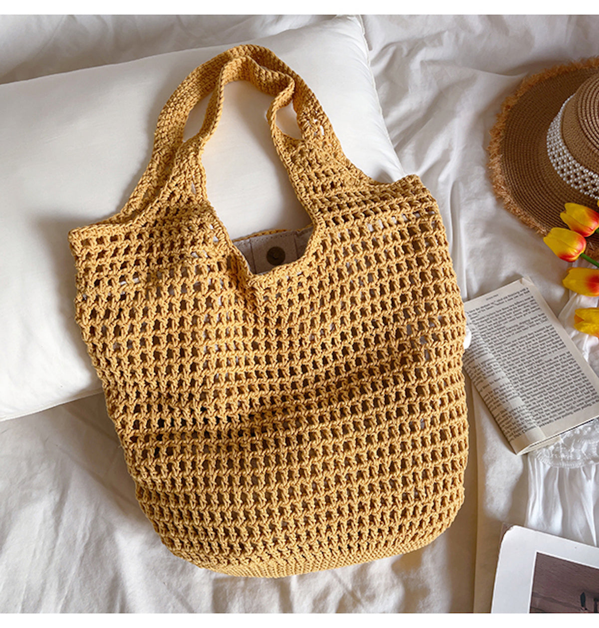 Women’s Retro Cotton Knitted Tote Bag for Boho Everyday Style & Gifts