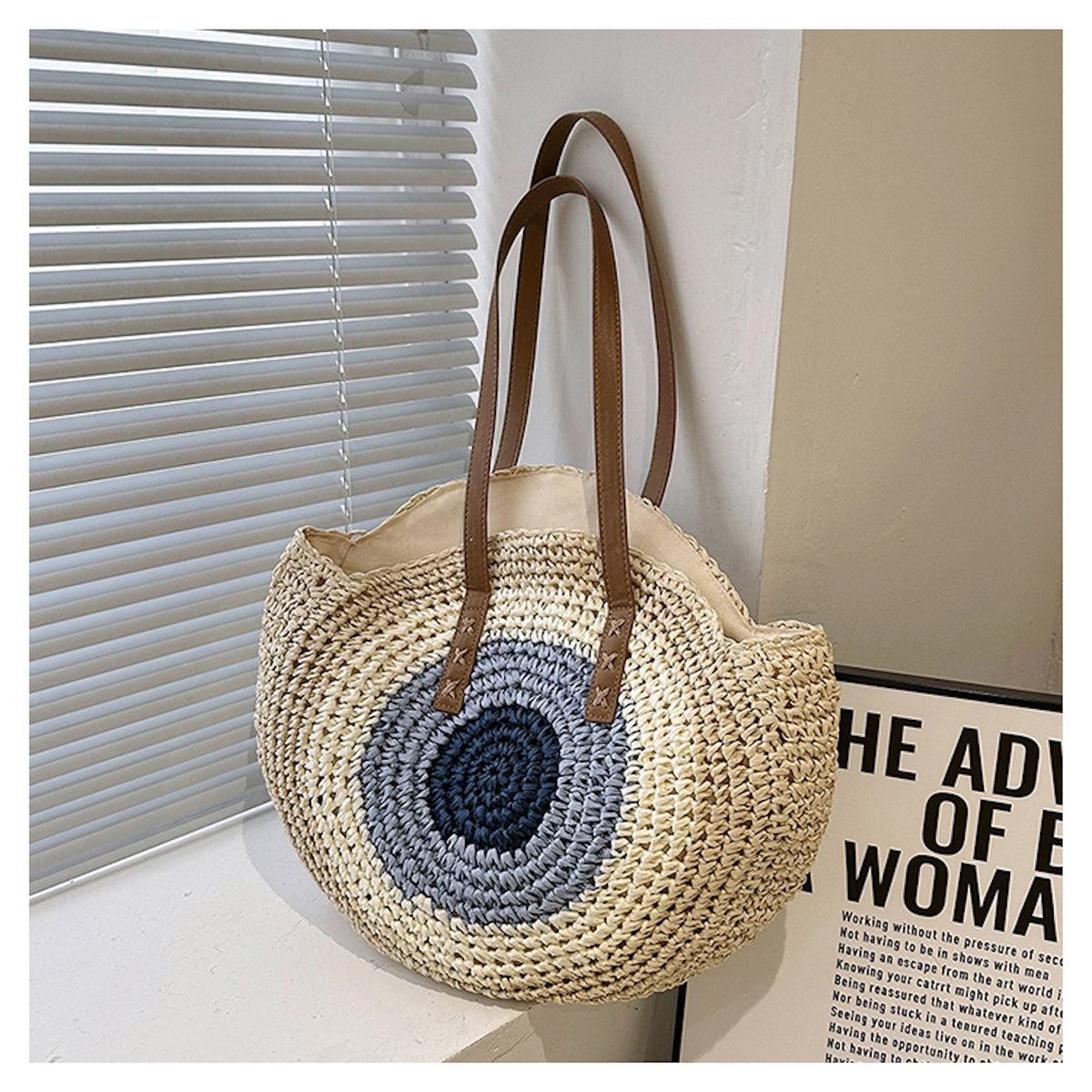 Women’s Boho Round Beach Straw Tote for Beach, Vacation & Summer Outfits