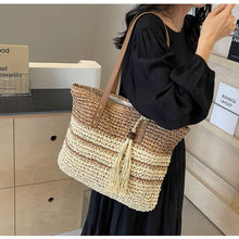 Damen Strohgewebte Sommer-Strandtasche für Strand, Urlaub & Sommer-Outfits