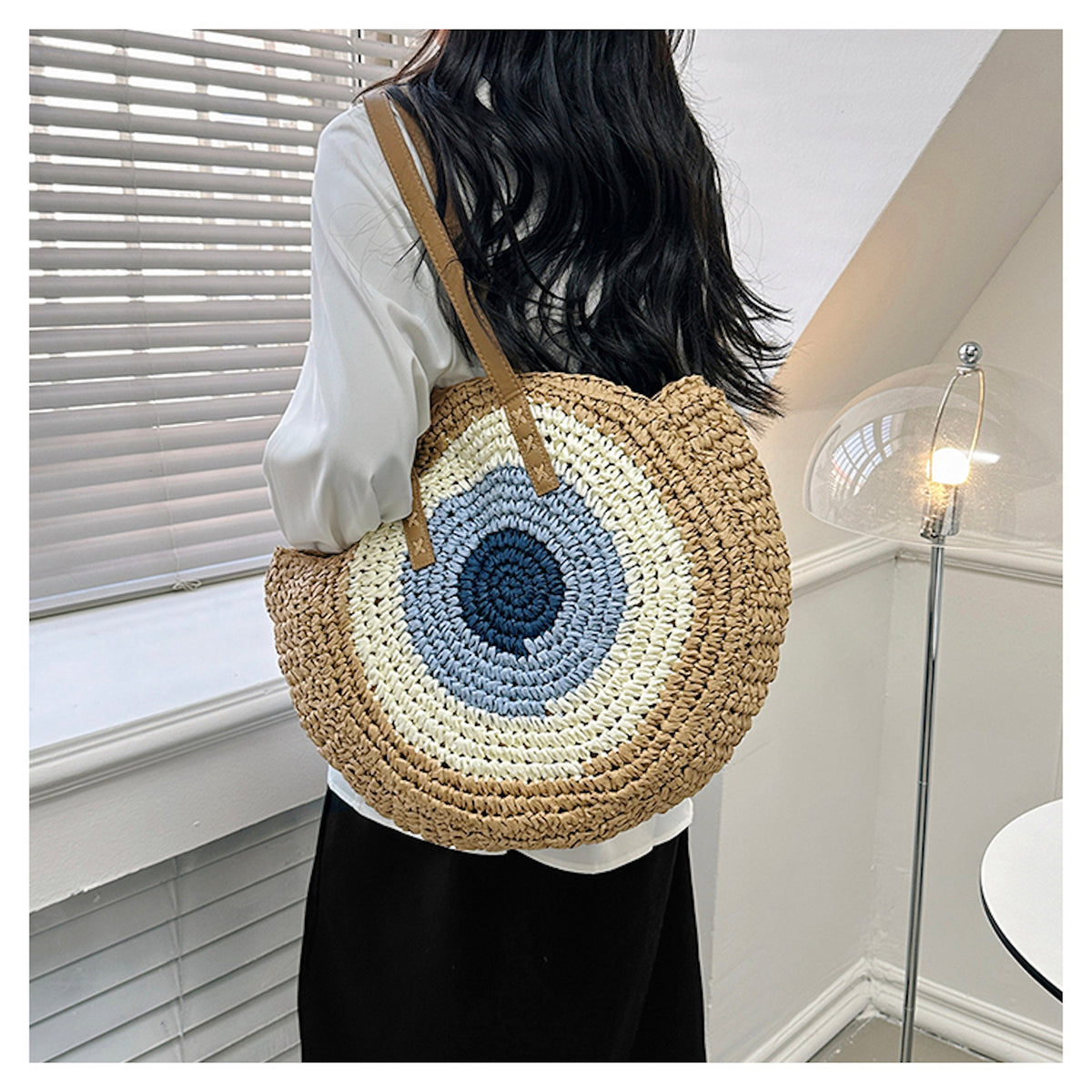 Women’s Boho Round Beach Straw Tote for Beach, Vacation & Summer Outfits