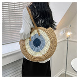 Women’s Boho Round Beach Straw Tote for Beach, Vacation & Summer Outfits