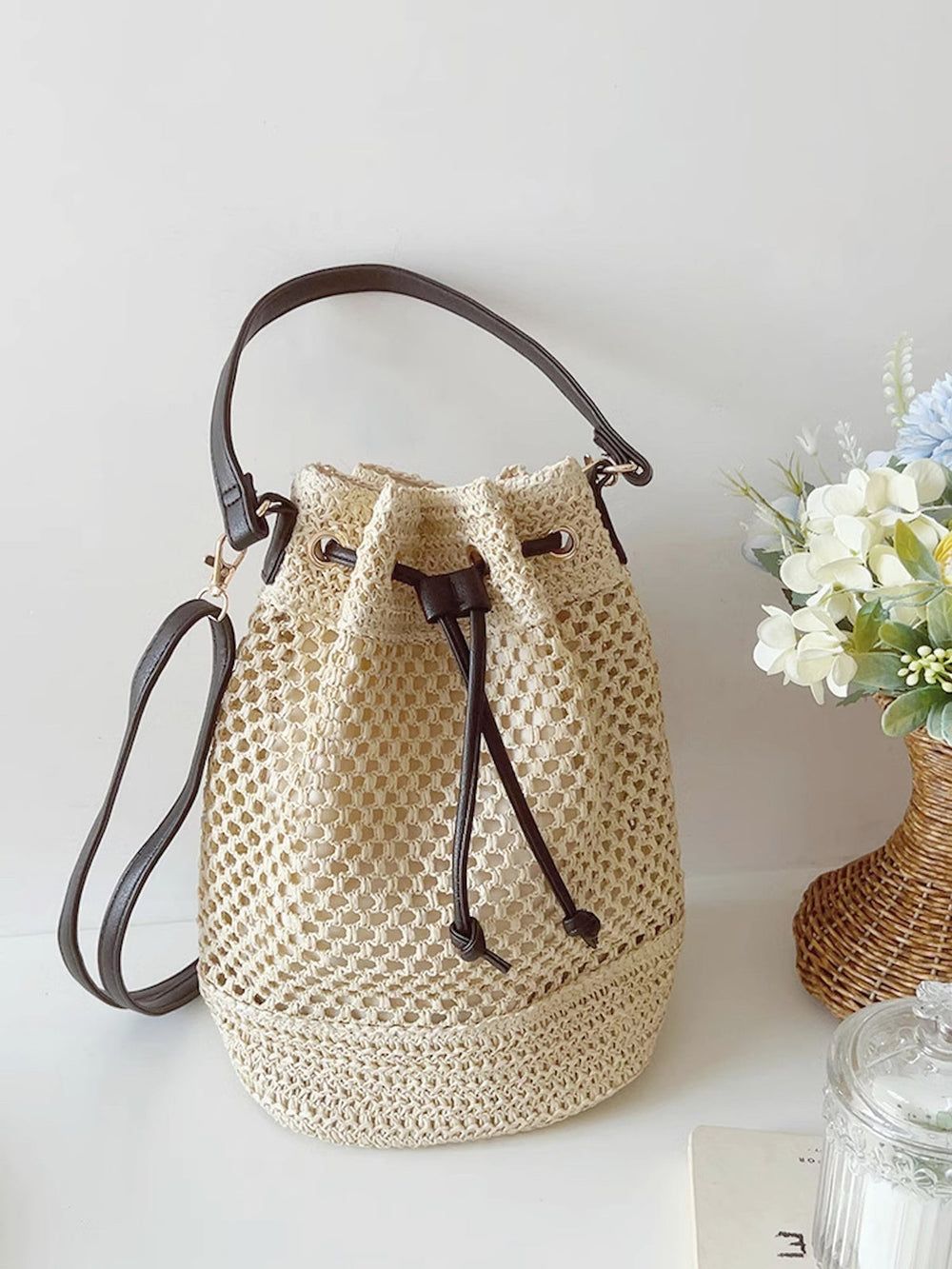 Women’s Straw Bucket Shoulder Bag Summer Crossbody Bag for Beach, Vacation & Summer Outfits