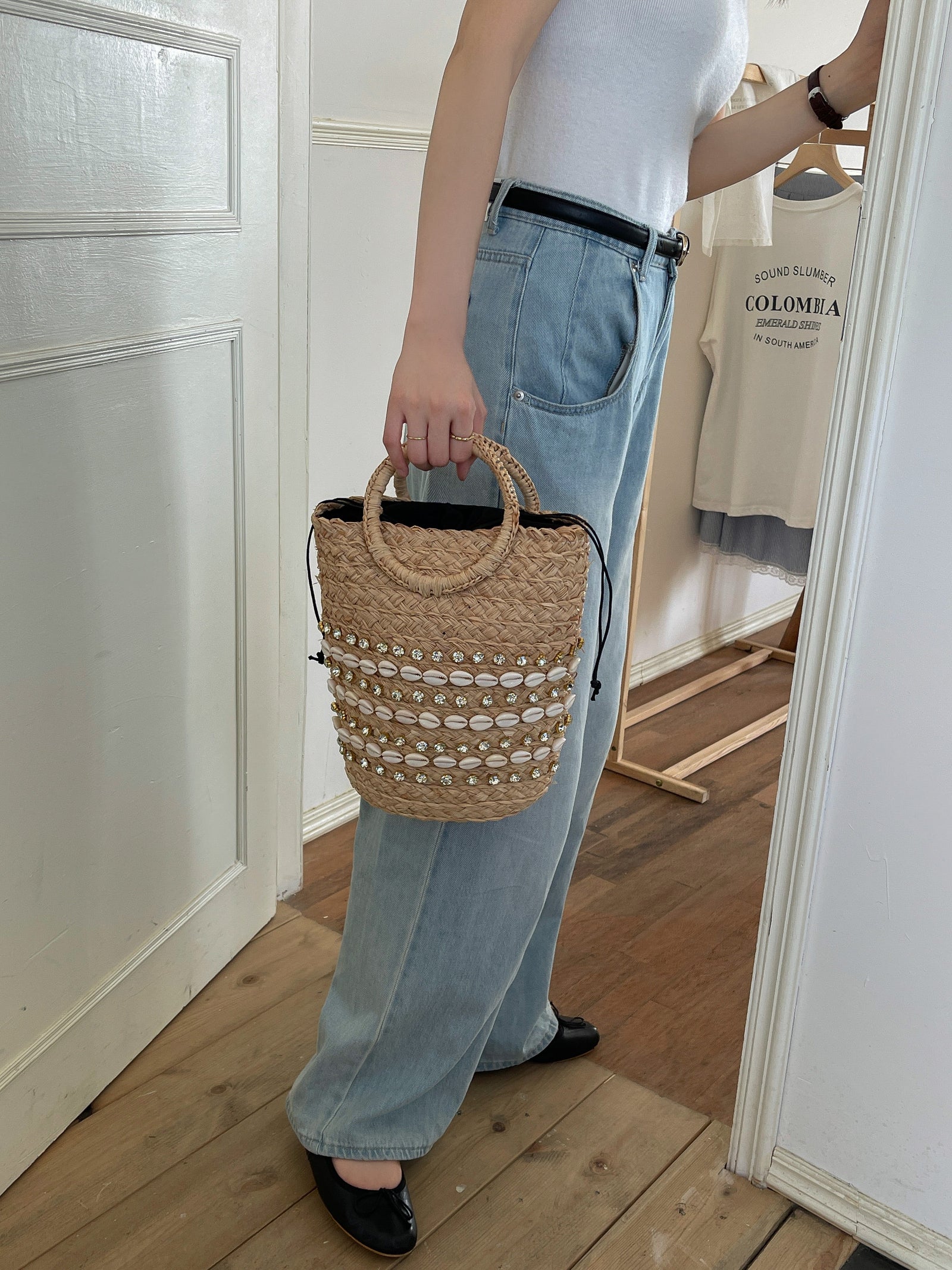 Women’s Summer Raffia Straw Beach Basket Handbag Drawstring Bag for Beach, Vacation & Summer Outfits