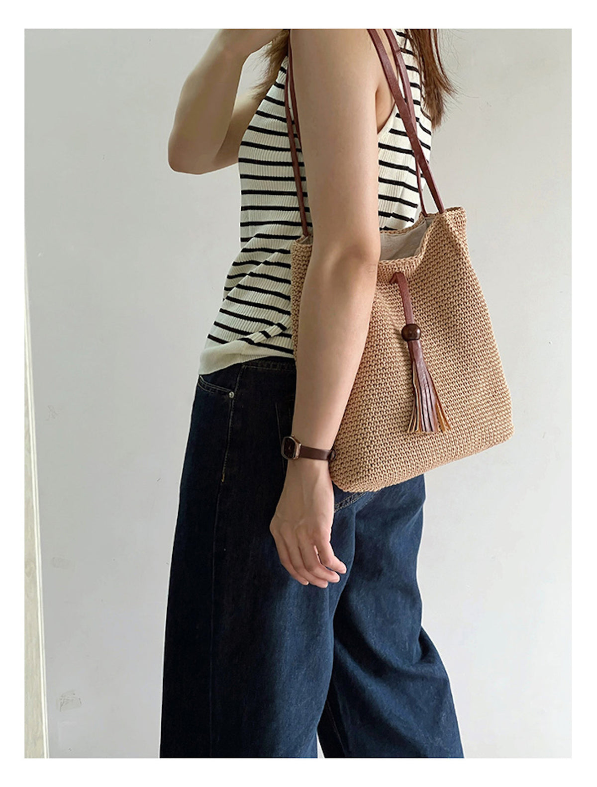 Women’s Crochet Cotton Retro Woven Shoulder Bag with Tassel for Boho Everyday Style & Gifts