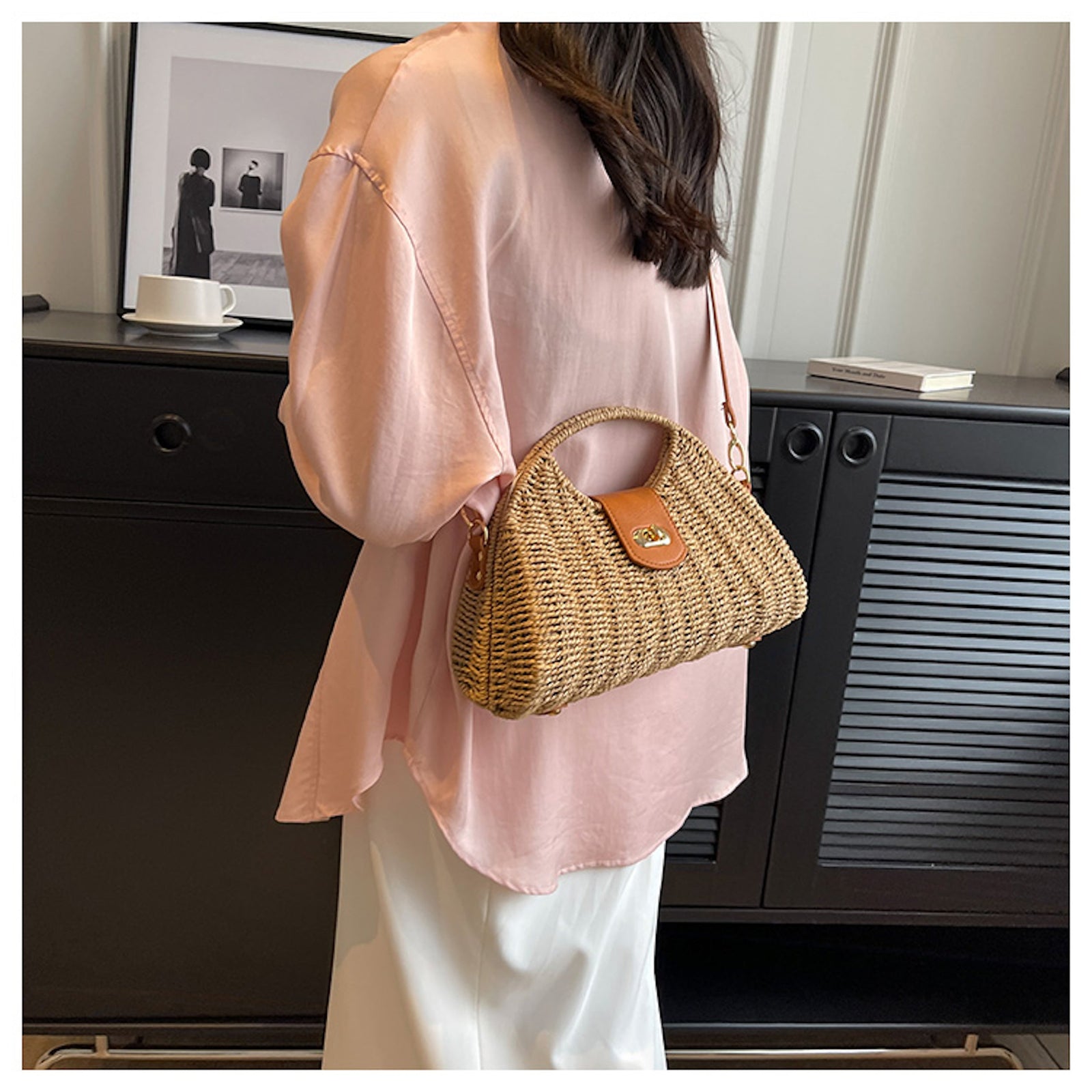 Women’s Straw Shell Shape Crossbody Hobo Bag for Beach, Vacation & Summer Outfits