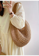 Women’s Round Straw Tote for Beach, Vacation & Summer Outfits