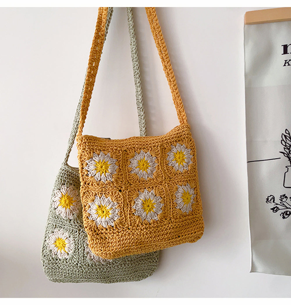 Handgemachte Häkel-Schultertasche für Damen mit Blumenmuster – Boho-Stil für Alltag und Geschenke