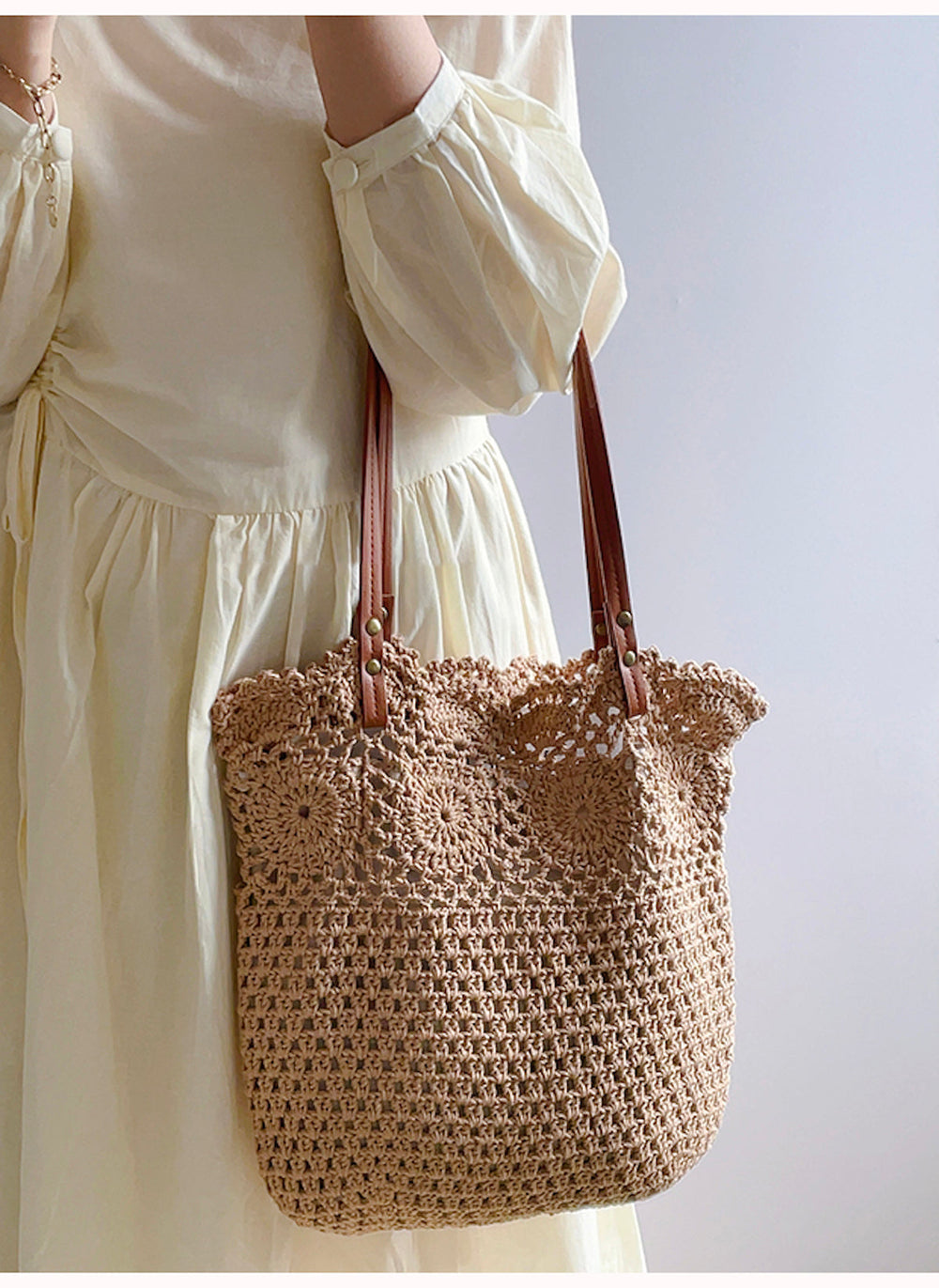 Baumwoll-Strick-Umhängetasche mit Blumenmuster für den Boho-Alltagsstil und als Geschenk