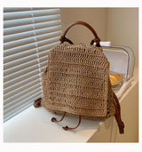 Women’s Straw Backpack with Leather Strap Tote Bag for Beach, Vacation & Summer Outfits