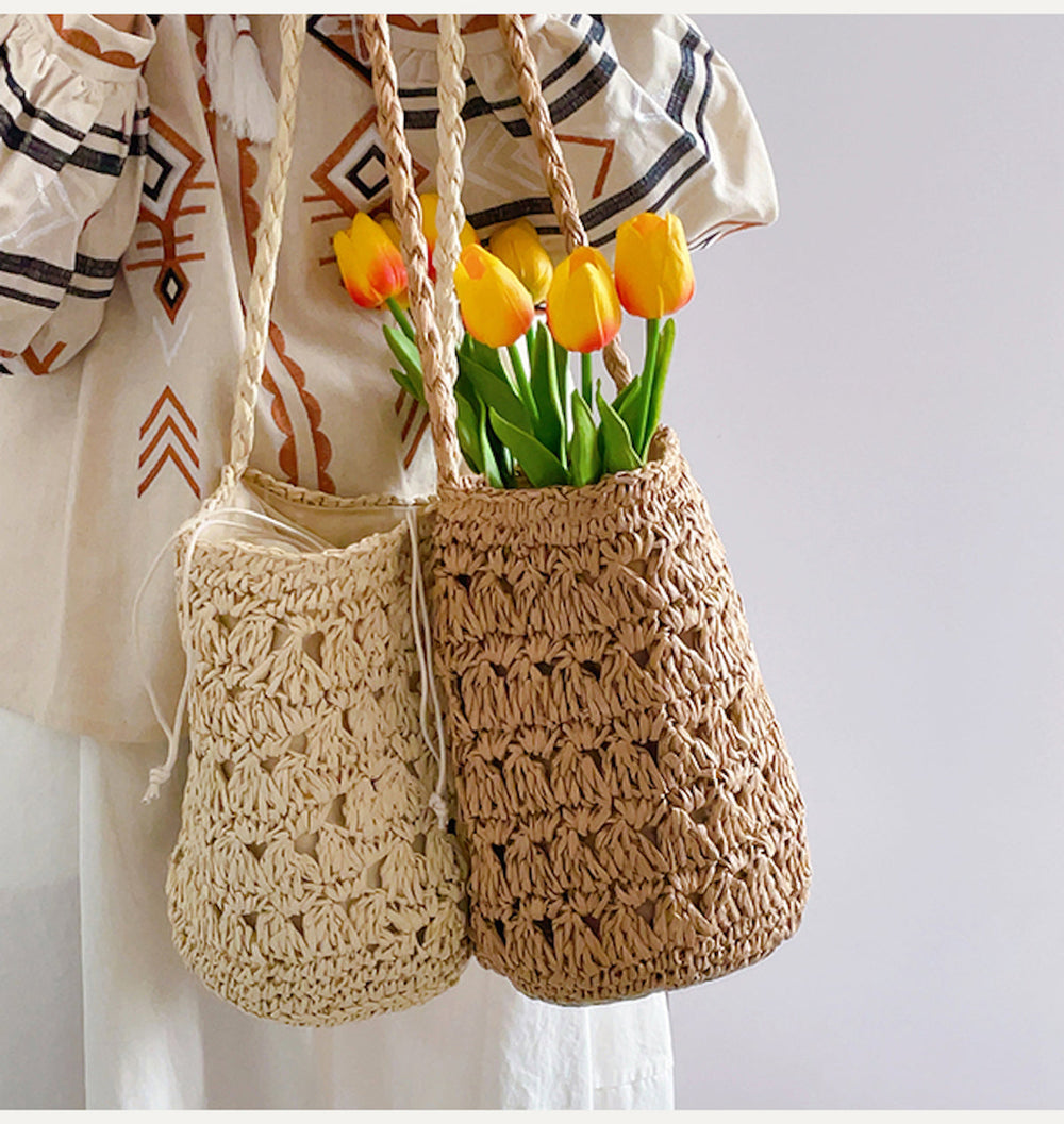 Gemusterte Stroh-Schulter-Beuteltasche für Damen für Strand, Urlaub und Sommer-Outfits