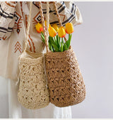 Women’s Patterned Straw Shoulder Bucket Bag for Beach, Vacation & Summer Outfits
