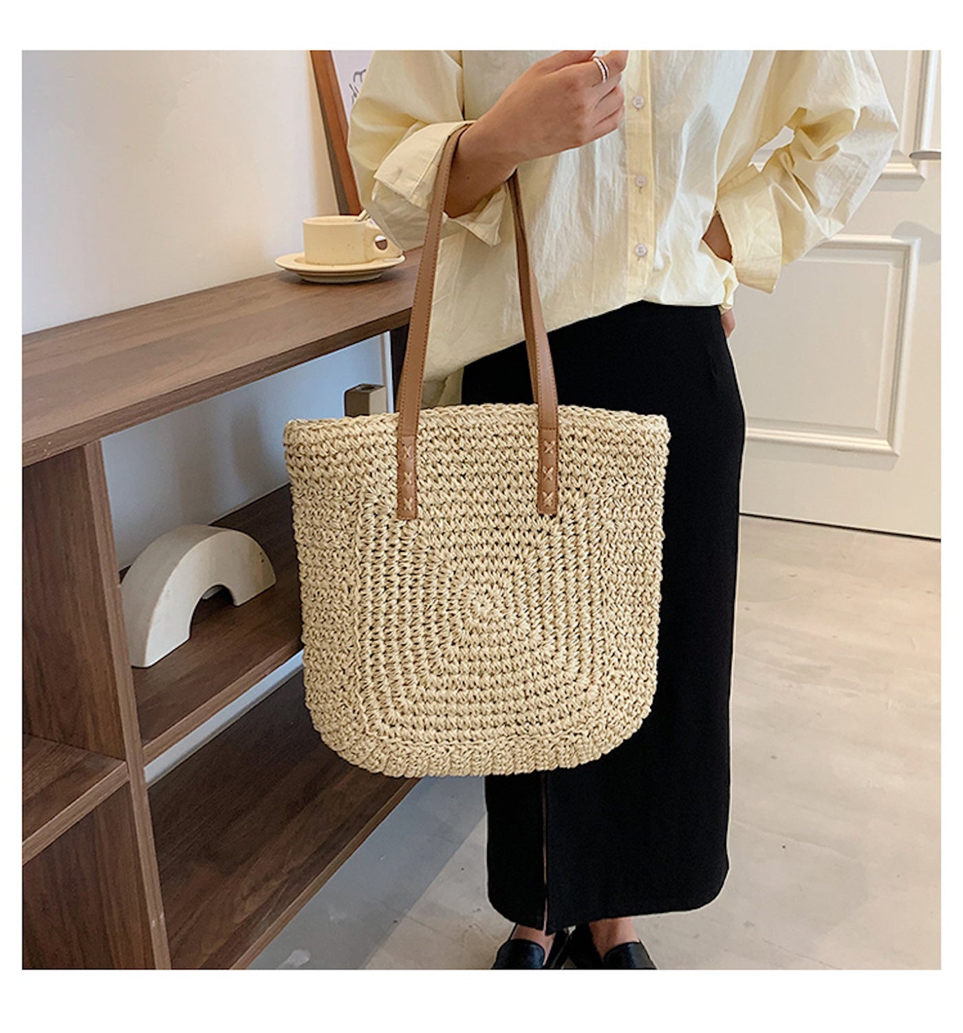 Women’s Patterned Straw Woven Tote Bag for Beach, Vacation & Summer Outfits