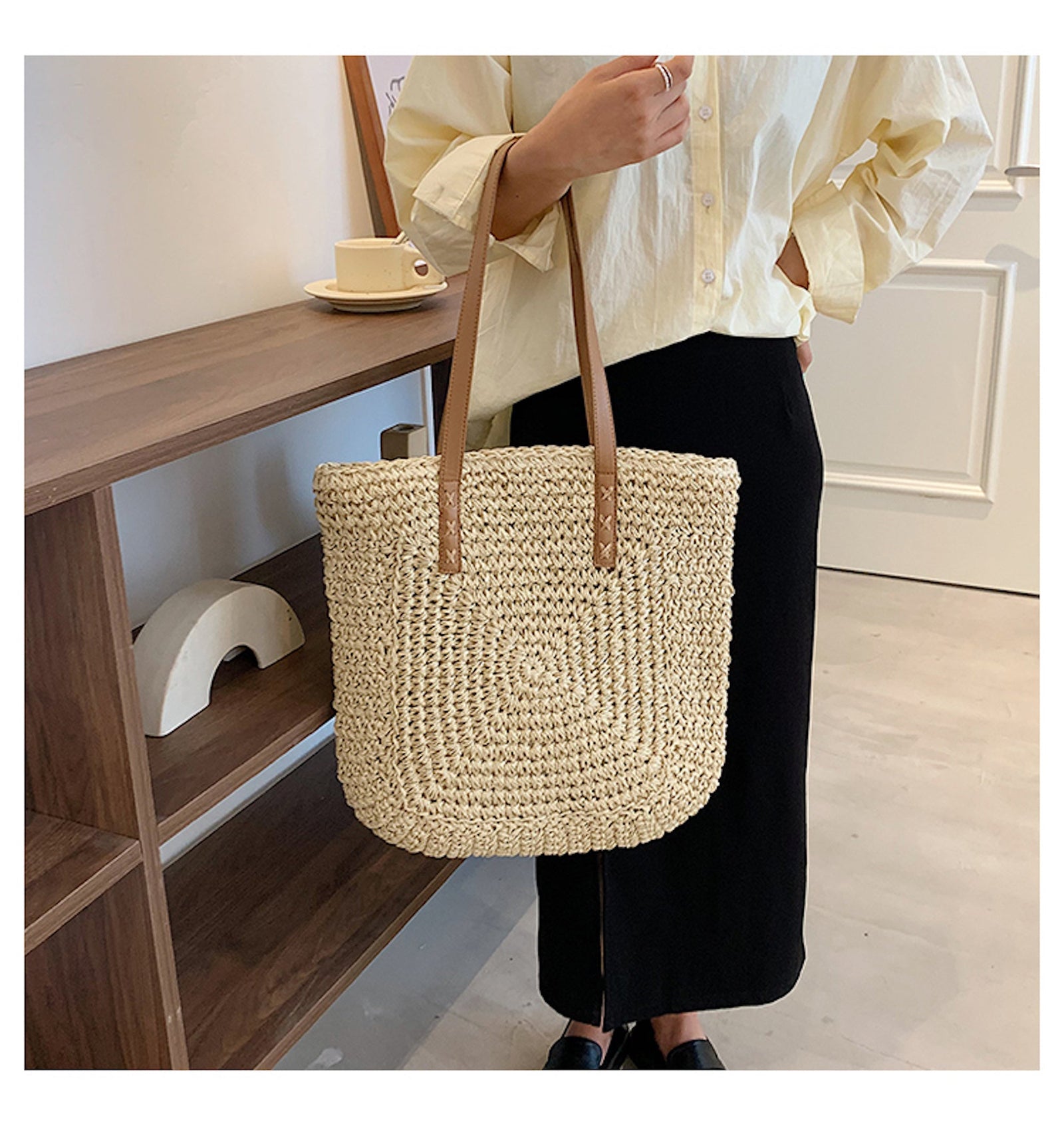 Women’s Patterned Straw Woven Tote Bag for Beach, Vacation & Summer Outfits