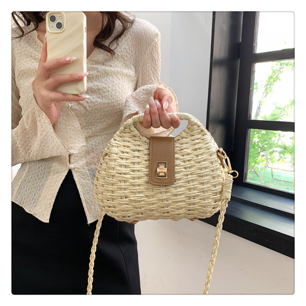 Women’s Straw Shell Shape Crossbody Bag for Beach, Vacation & Summer Outfits