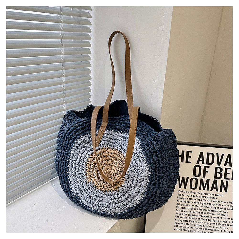 Boho runde Strandstrohtasche für Damen für Strand, Urlaub und Sommer-Outfits