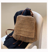 Women’s Straw Backpack with Leather Strap Tote Bag for Beach, Vacation & Summer Outfits